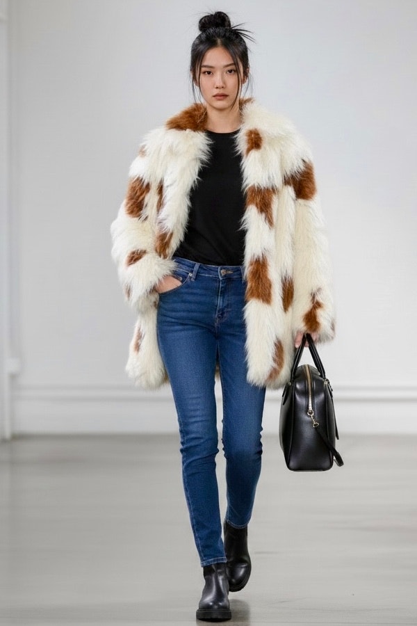 Zadig & Voltaire Women's Faux Fur Coat Long Sleeve White/Brown Size Small Nwt